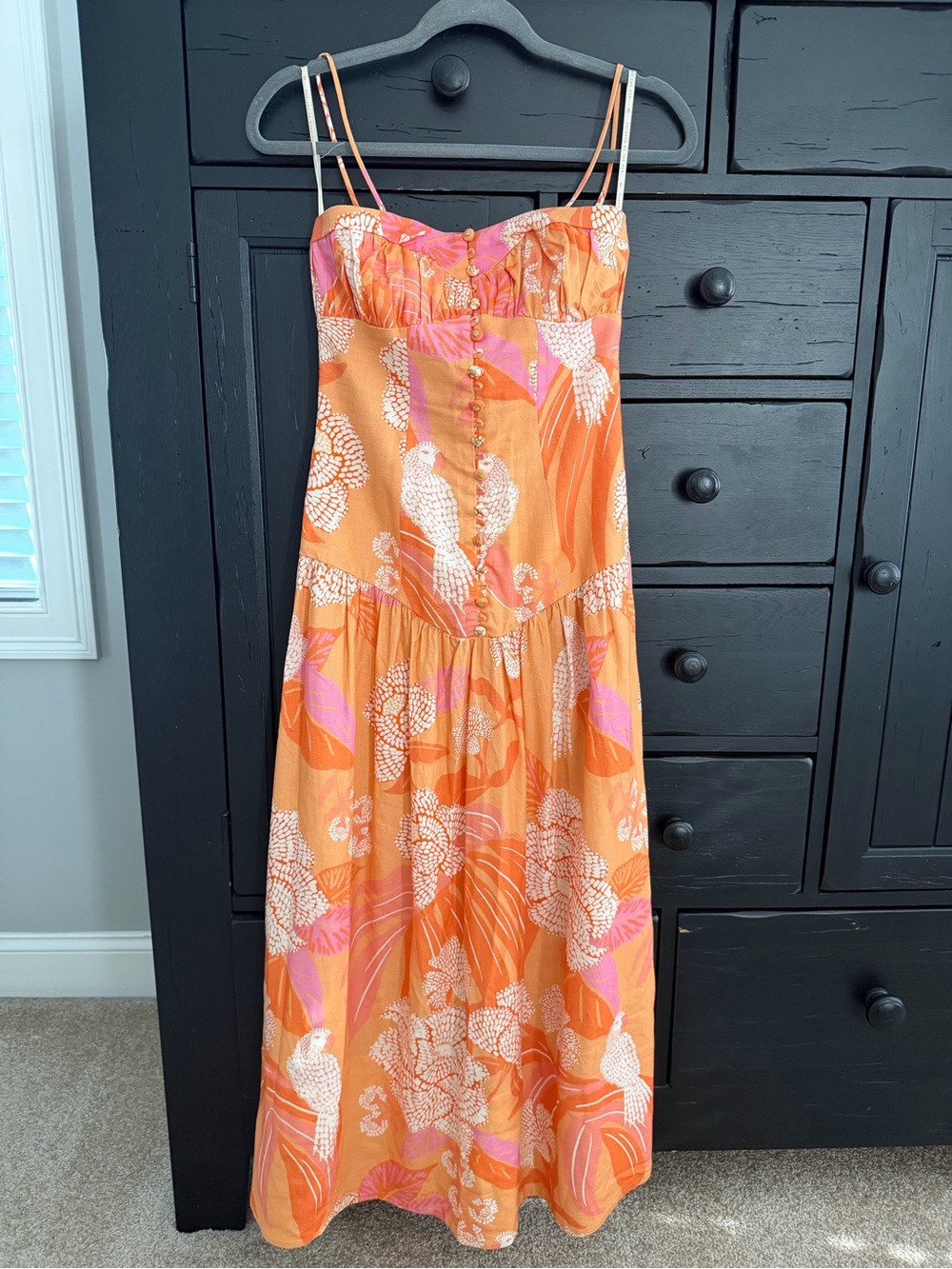 FARM Rio Orange and Pink Floral Maxi Dress NWT